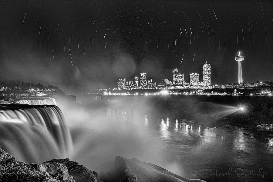 Niagara Falls at night with stars