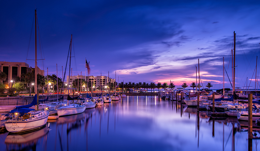 Monroe Harbor Marina in Sanford Florida, long exposure during twilight