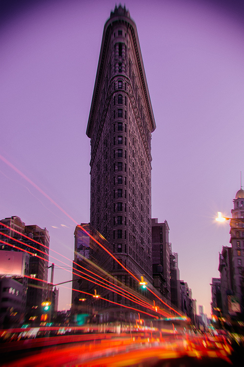 Flatiron Building photographed at twilight
